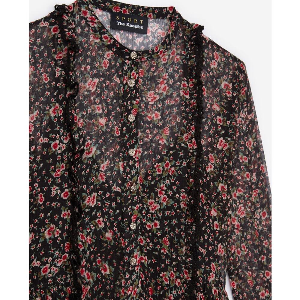 The Kooples Sport Silk Chiffon Hummingbird Dress Small Floral Retro - Picture 3 of 5